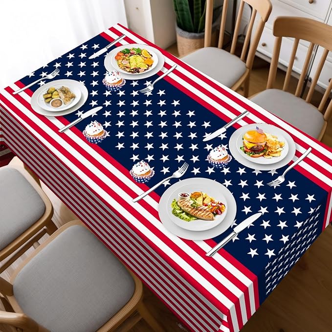 Childom 2 Pack Patriotic Tablecloths,Patriotic Decorations 54" x 108" Disposable American Flag Tablecloths for Event,Party Table Cloth Plastic for Veterans Day,4th of July,Picnic,Dinner,Party Supplies