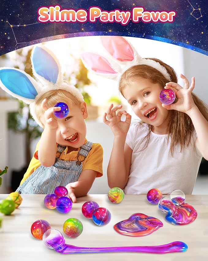 24 Pack Galaxy Slime Party Favors, Non-Sticky, Stress Relief Treasure Box Toys for Classroom Prizes, Easter Basket Stuffers Student Gifts Goodie Bags Egg Fillers for Kids Teens Boys Girls 4-8, 8-12