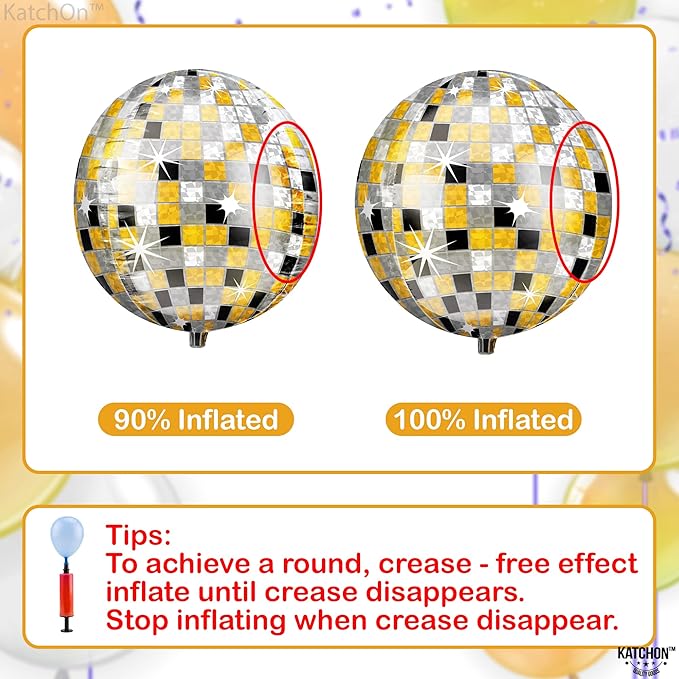 KatchOn, Huge Disco Ball Balloons -22 Inch, Pack of 12 | Black And Gold Disco Balloons for Disco Party Decorations | 360 Degree 4D Sphere Disco Balloon | Graduation Decorations 2025