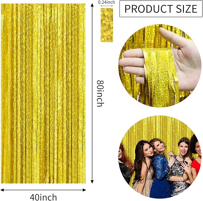 Glod Glitter Foil Backdrop 2 Pack for Birthday, Baby Shower, Wedding Engagement, Holiday Celebration Party Decorations, 3.3 FT x 6.5 FT, Glod