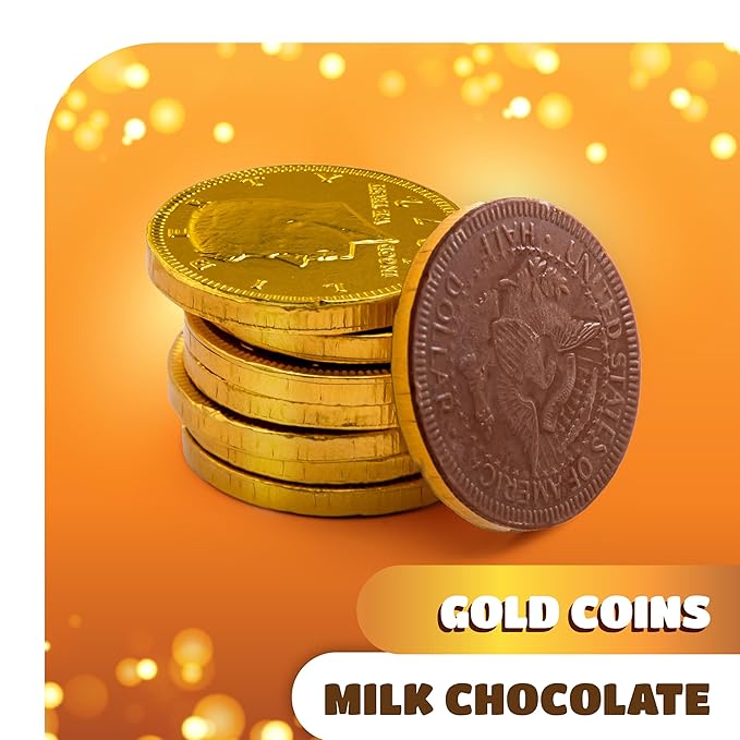 Milk Chocolate Coins Bulk - 2 Pound Pack - 160 Count - Chocolate Gold Coins for Party Favors - Individually Wrapped Gold Candy for Goodie Bags & Party Favors