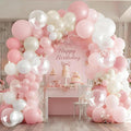 Light Pink White Balloon Arch, Double Stuffed Pastel Pink White Sand Pearl Balloon with Clear Latex Balloon for Baby Shower Birthday Bridal Mother’s Day Party Decorations