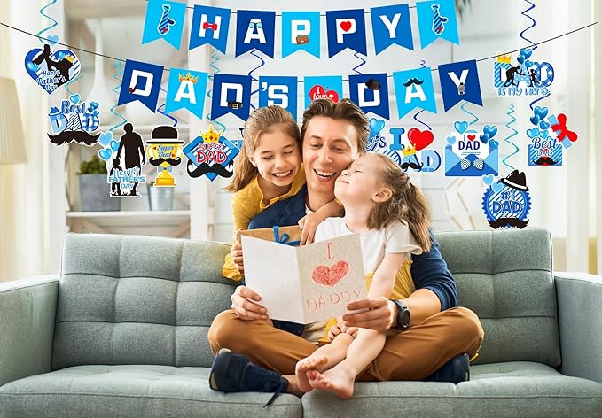 Father's Day Decorations – 1PCS Happy Father's Day Banner & 12PCS Hanging Swirls for Father’s Day Party Supplies