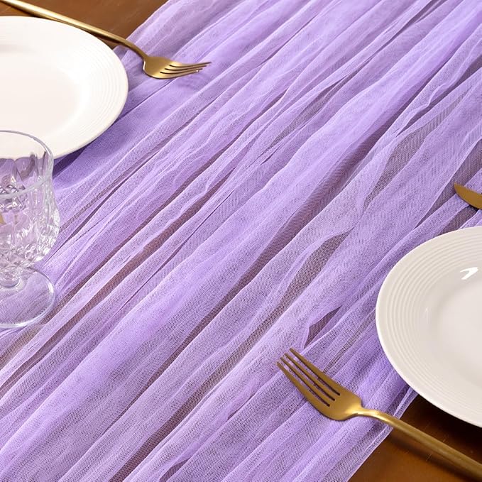Socomi Lilac Cheesecloth Table Runner Tulle Gauze Cheese clothBoho Rustic 120 inch 10FT Runner for Wedding Party Baby Shower Birthday Holiday Decorations 3pcs
