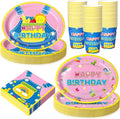 Vesici 150 Pcs Cartoon Birthday Oval Paper Plates and Napkins Set-serves 50, Cartoon Teacher Party Supplies 10'' x 12'' Large Disposable Heavy Duty Plate English Teacher Tableware for Birthday Party
