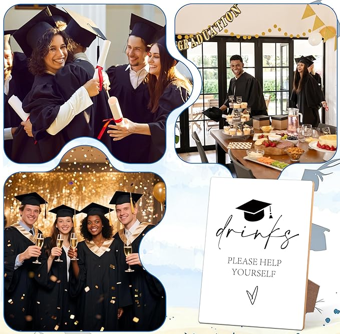 Graduation Drinks Bar Sign - Congrats Grad Party Decorations Favors Supplies, Graduation Centerpieces for Tables 2026, 8×11 Wooden Sign with Stand