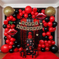 Leopard print party decorations with Red Black polka dot Balloon Arch & lips cherries black hearts foil balloons & banner foil Tinsel Fringe for Girls Woman cheetah print Birthday decorations (Red)