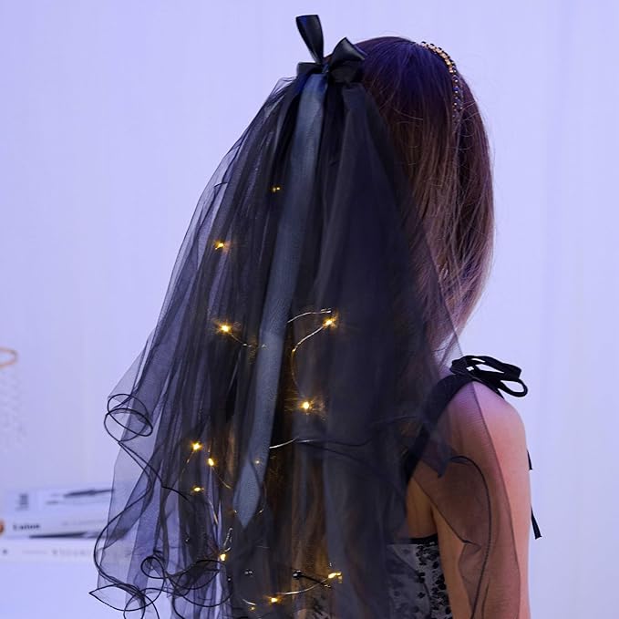 Light up Veil Short Bow Veils Wedding Bridal Veil for Bachelorette Party Veils Hair Accessories for Women