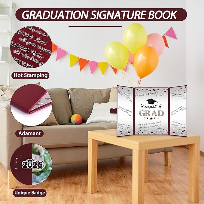 Vlipoeasn 2026 Graduation Guest Book Alternative, Maroon Class of 2026 Graduation Party Decorations, Graduation Signature Book for 2026 College High School, Unique Graduation Gifts for Friends