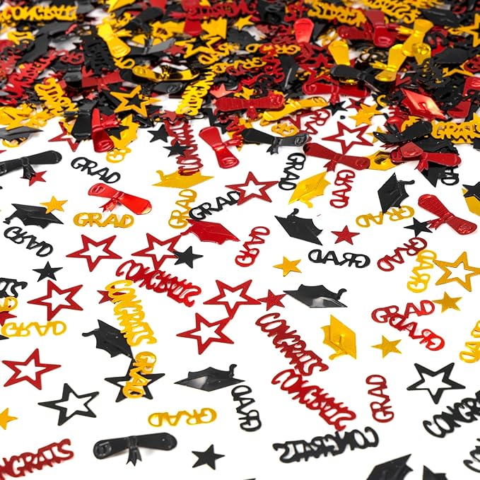 Red Gold and Black Graduation Confetti 2026, 1000 Pcs Congrats Grad Confetti Class of 2026 Party Table Centerpiece for 2026 Graduation Party Decorations