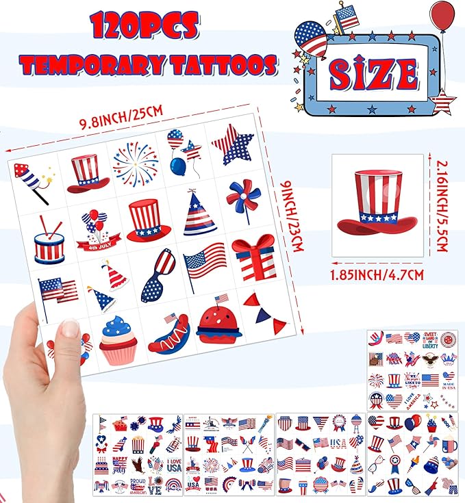 4th of July Outfits for Women - 4th of July Temporary Tattoos, 120 PCS USA Flag Patriotic Tattoos, USA Flag, Fireworks, Eagle, Statue of Liberty, Independence Day, Memorial Day