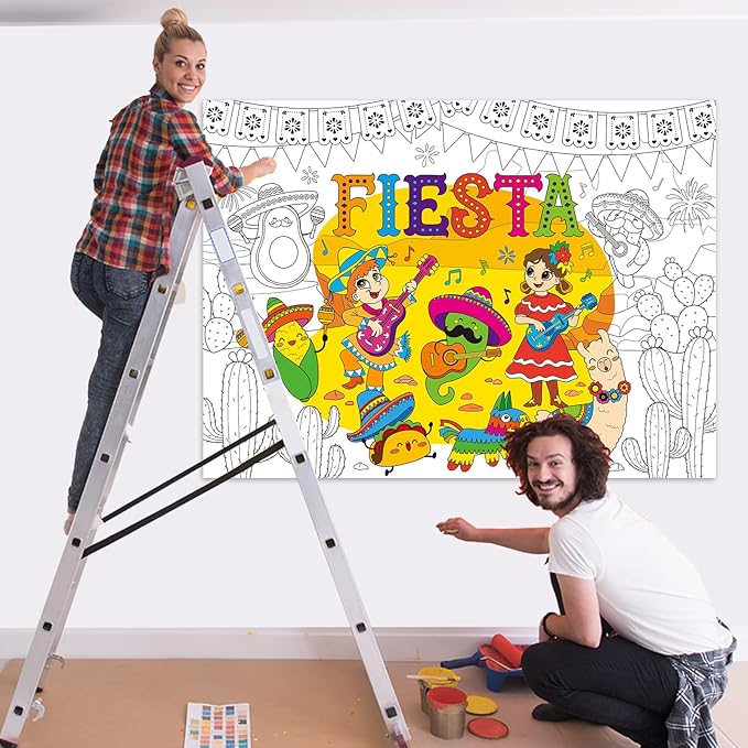 ZOIIWA Mexican Fiesta Coloring Poster Giant Coloring Poster Large De Mayo Coloring Tablecloth Jumbo Coloring Books for Home Birthday Party Supplies Favor 31.4 x 43.3 Inch