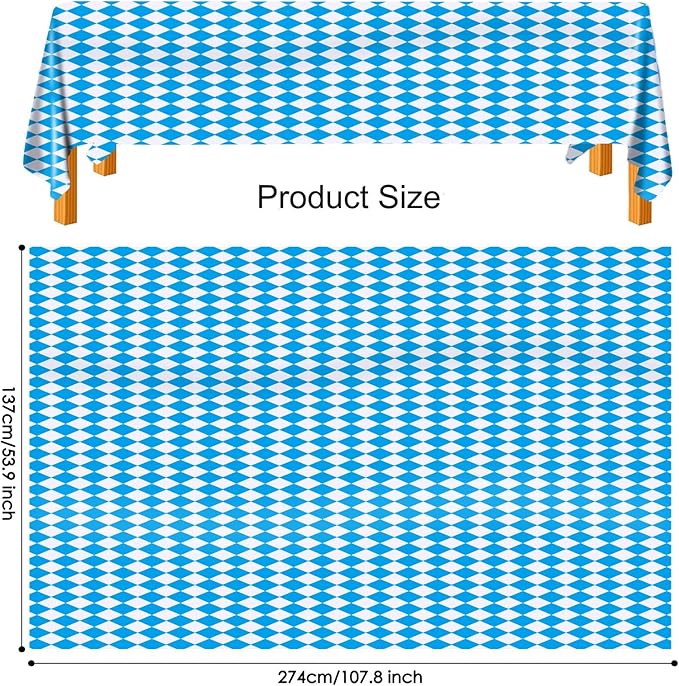 AhfuLife Oktoberfest Tablecloth, 2 Pcs Oktoberfest Tablecover 54" x 108" Bavarian Blue White Diamond Checks Disposable Tablecloth for Oktoberfest Party Picnic Tablecloth Autumn Decorations