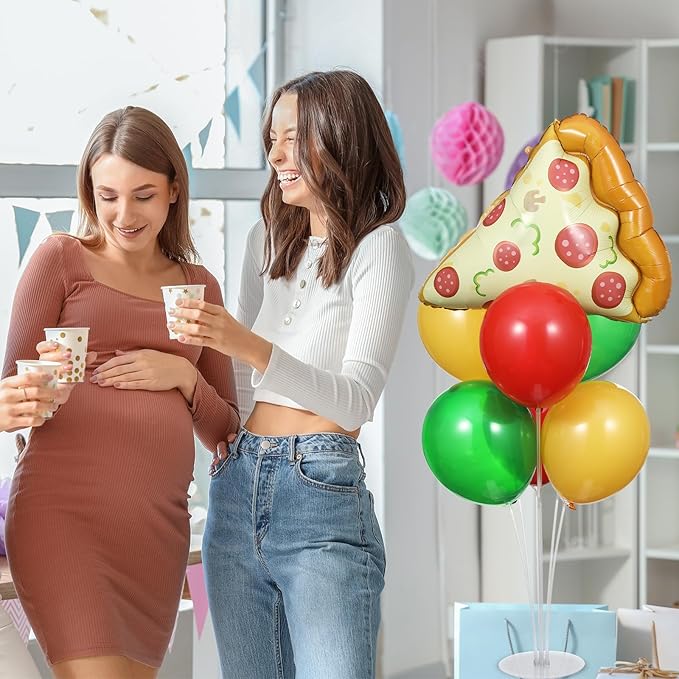 Pizzas Party Balloons Stand Kit 2 Sets with 2 Pizzas Slice Foil Balloons Pizza Themed Birthday Balloon Centerpiece for Tables for Picnic Pizza Party Supplies Baby Shower Picnic Themed Decorations