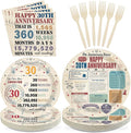 96Pcs 30th Anniversary Party Decorations Retro 30 Years Plates and Napkins 30th Anniversary Disposable Tableware Set for Vintage 30 Year Wedding Company Party Supplies Serves 24