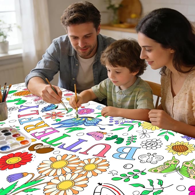 Spring Giant Coloring Poster for Kids 30x72 Inch Large Butterfly Fairy Party Flower Drawing Paper Coloring Tablecloth DIY Art Crafts Mat for Kids Birthday Themed Activity Wall Home Classroom Suppiles