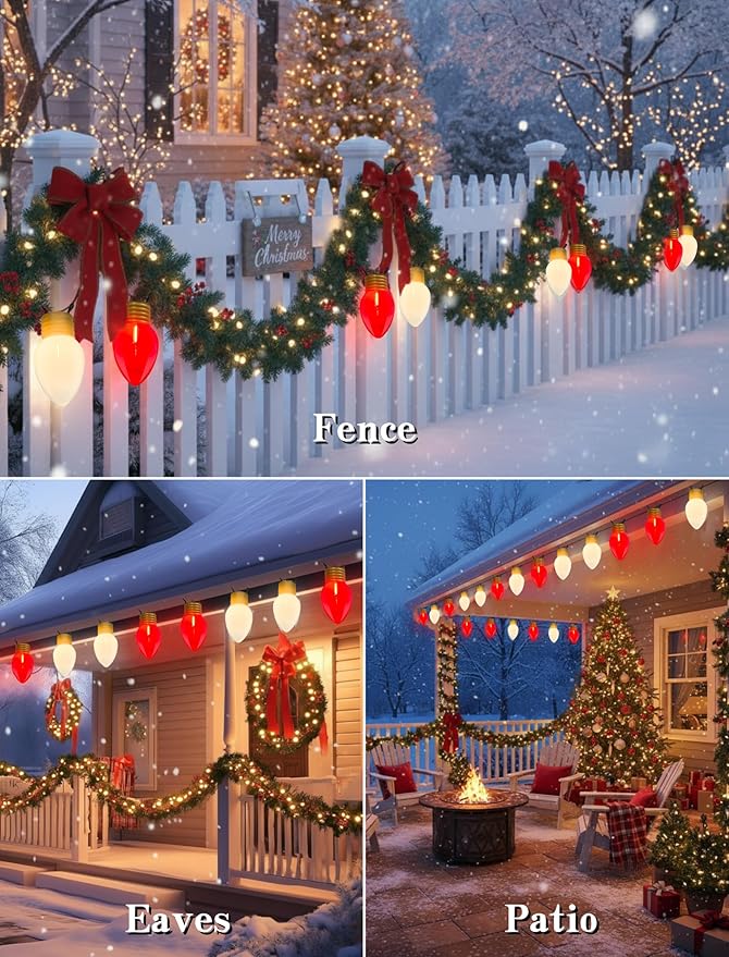 16FT Jumbo Red and White Christmas Lights Outdoor with 10 LED Red and White Bulbs,Jumbo Giant Christmas String Lights for Tree Holiday Home Roof Yard Garden Decorations