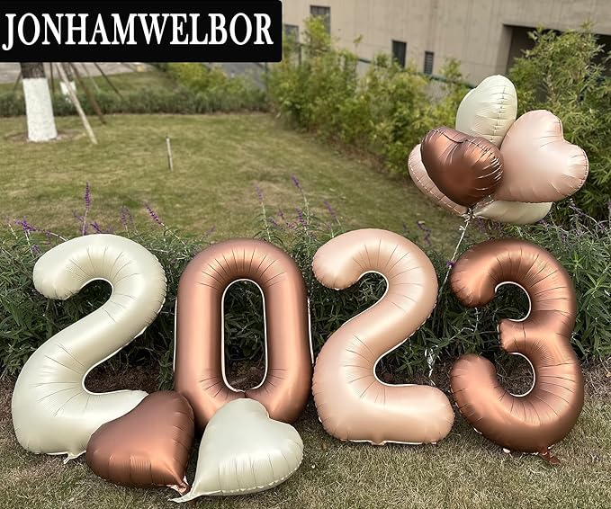 Jonhamwelbor 40 inch Light Brown Number 8 Balloon Caramel Large Big Giant Helium Mylar Foil Number Balloon with Heart Balloons for Girl 8th Eight Year Old Birthday Party Decor (40 inch Beige 8)