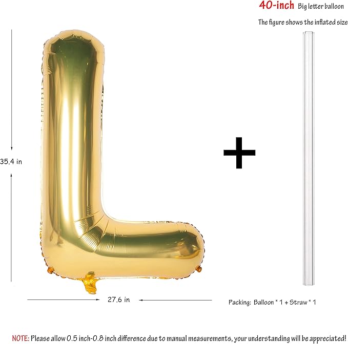 Letter Balloons 40 Inch Giant Jumbo Helium Foil Mylar for Party Decorations Gold L