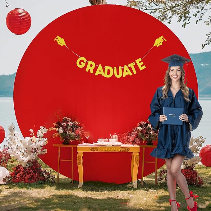 Gallety 7.2FT Red Round Backdrop Cover with Size Adjuster & 4 Metal Clips, Universal Fit for 5ft-7.2ft Circle Stand, Polyester Fabric Arch Cover for Wedding, Birthday Party, Video, Photography Decor