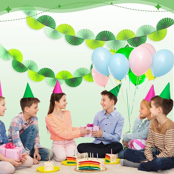 3 Pack Wedding Paper Fans Garland 15.6ft Colorful Background Ceiling Hanging Decorations Paper Garland Decorations Set for Birthday Party Supplies 3D Bachelorette Party Decorations (Green)