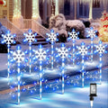 10 Pcs Christmas Snowflake Pathway Stake Lights for Outdoor Yard, 370 Bright LEDs Waterproof Large Christmas Snowflake Light Decoration for Garden Lawn Driveway Walkway Decor (Blue White)