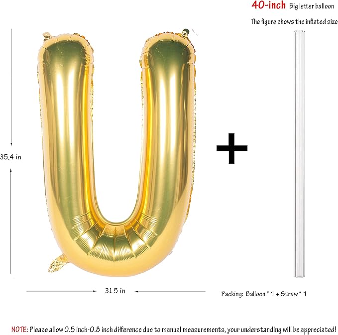 Letter Balloons 40 Inch Giant Jumbo Helium Foil Mylar for Party Decorations Gold U