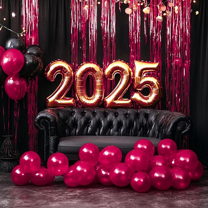 PartyWoo Foil Fringe Curtains, 2 pcs 3.3x6.6 ft Burgundy Red Streamers, Fringe Backdrop, Party Backdrop Curtain, Tinsel Curtains, Door Shimmer, Streamers Party Decorations for Birthday, Christmas