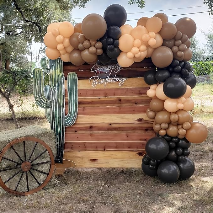 Black Brown Nude Balloon Garland Arch Kit, 104 PCS Black Beige Star Foil Balloons, Dark Brown Tan White Sand Balloons for Cowboy Western Wild First Rodeo Country Farm Baby Shower Birthday Party Decor