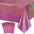 4Pcs Holographic Tablecloths Rectangular Iridescent Tablecloth Shimmer Metallic Table Covers for Girls Princess Wedding Graduation Birthday Party Decorations, 54 x 108Inch (Hot Pink)