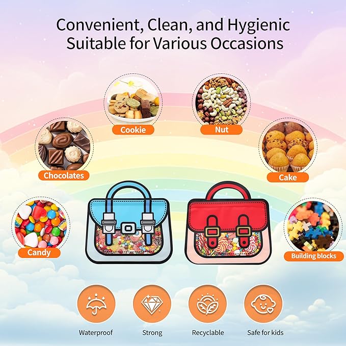 Lati Small 24PCS Birthday Party Favors Goodie Bags - Cartoon Style Durable Plastics Gift with Handles for Candy Treats,Events