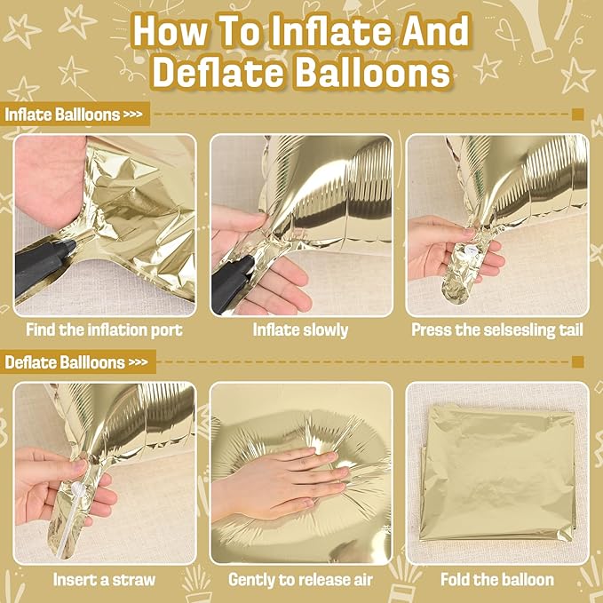 Gold White Square Foil Balloons Wall, 25PCS Double Sided Chrome Light Gold White Balloons Tunnel Arch Kit Backdrop for New Years 2026 Birthday Wedding Engagements Graduation Party Decorations