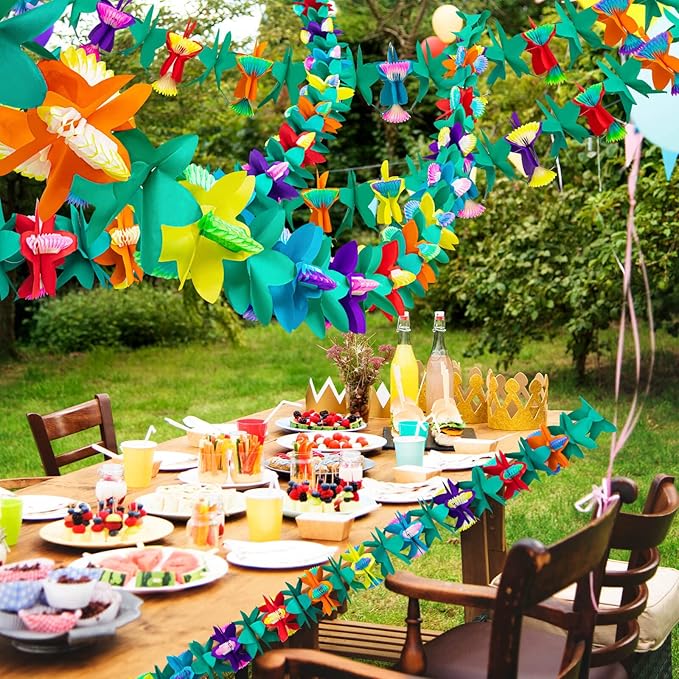 6Pcs Tropical Flower Garlands, Colorful Luau Flower Garlands, 59 Feet Length Paper Flowers Garland Decorations for Hawaiian Beach Party Birthday Baby Party Wedding