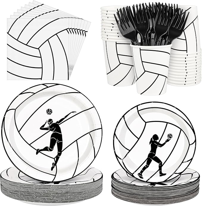 Kochorie 144 Pieces Volleyball Party Supplies, Sports Tableware Sets Including Disposable Paper Plates Napkins Cups Forks Serves 24 for Birthday Sports Volleyball Party Decorations