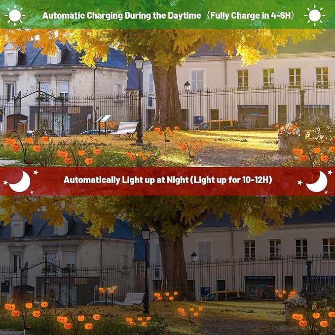 Solar Halloween Lights Outdoor Waterproof, 2 Pack Pumpkin Solar Lights for Outside Thankgiving Decor,12LED Orange Pumpkin Swaying Lamps for Garden Decor, Yard, Lawn, Party Decorations