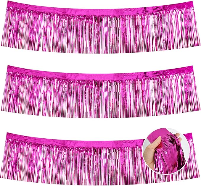 BEISHIDA 3 Packs Metallic Foil Fringe Garland Rose Red Wall Hanging Tinsel Fringe Banners for Car Floats Bridal Shower Wedding Birthday Valentine's Day Anniversary Party Decoration(30 Feet)