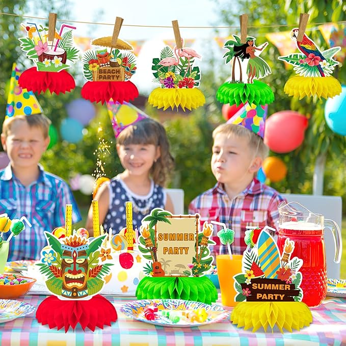 10 Pieces Hawaiian Luau Honeycomb Table Centerpiece, Hawaiian Themed Party Decorations Hawaiian Centerpiece Table Decorations for Summer Beach Pool Party Birthday Wedding Decor