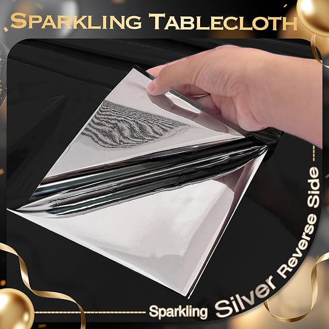 4pcs Black Foil Tablecloth 54 * 72inch Birthday Graduation Halloween Party Table Cloths Plastic Waterproof Disposable Table Cover for Halloween Neon Anniversary Party Supplies