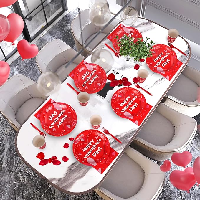 Atonofun Valentines Day Party Supplies, Valentines Day Plates and Napkins Set, Disposable Valentines Plates, Cups, Napkins and Forks for Valentine's Day, Engagements, Anniversary Party Serves 24