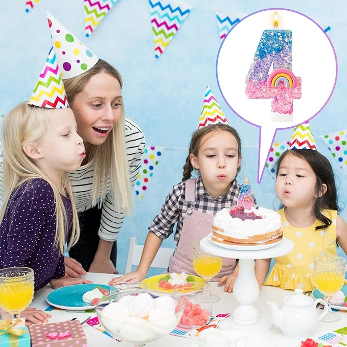 Rainbow Birthday Number Candles, Number 4 Candles, Cupcake Decorations, Macaron Birthday Cake Decorations, Cartoon Theme Party Supplies (Number 4)