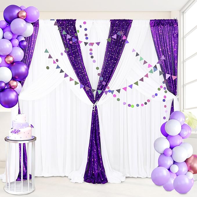 B-COOL Purple Sequin Backdrop Curtains 4 Packs 2ftx8ft Sparkle Backdrop Fabric Glitter Backdrop for Party Ceremony Wedding Birthday Decoration