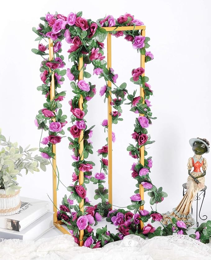 Miracliy 8Pcs 66FT Purple Flower Garland, Artificial Rose Floral Vines Fake Hanging Spring Flower Garland for Wall Backdrop Wedding Arch Tea Party Door Mantle Decoration