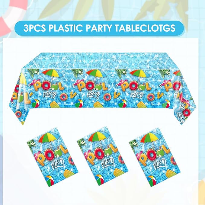 3Pcs Pool Party Decorations Tablecloth, Life is Better at The Pool Tablecloth Disposable Summer Pool Party Decorations Table Cover
