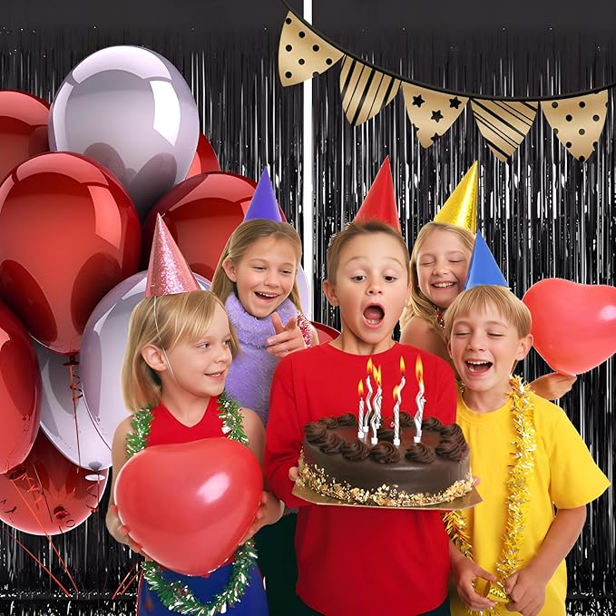 Valentines Day 2 Pack 3.3 * 8.3 ft Foil Curtain Metallic Tinsel Fringe Curtains Photo Booth Props Backdrop for Birthday Wedding Engagement Baby Shower Christmas Holiday Celebration Partyl,Black