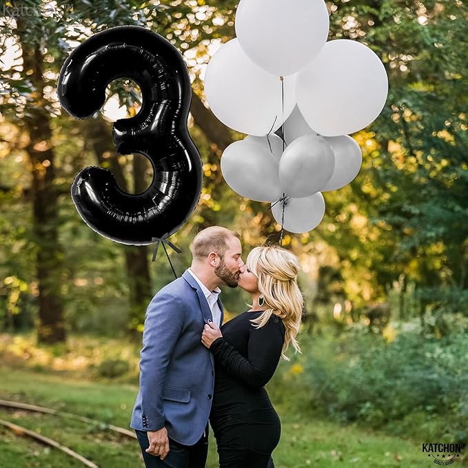 KatchOn Black Number 3 Balloon - Giant, 40 Inch | 3rd Birthday Decorations for Boys