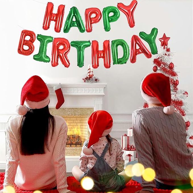 TONIFUL Red Green Happy Birthday Balloons Banner,16 Inch Mylar Foil Birthday Sign Banner for Girls Boys Kids & Adults Birthday Decorations Christmas Party New Year's Eve Supplies