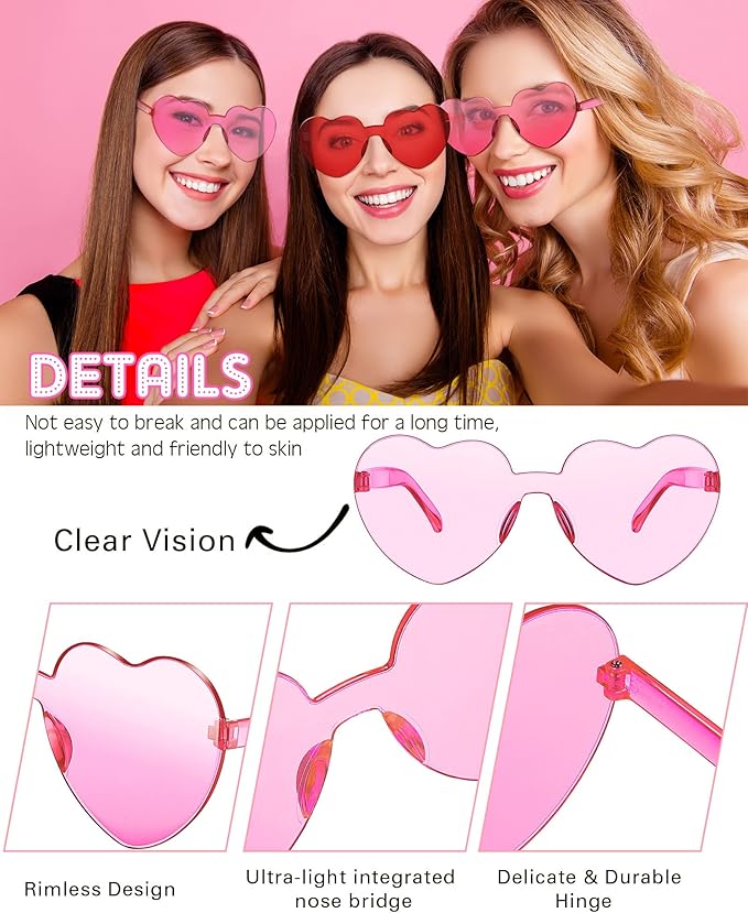 Frienda 20 Pairs Heart Shaped Sunglasses Rimless Candy Color Glasses for Women Men Party Favor