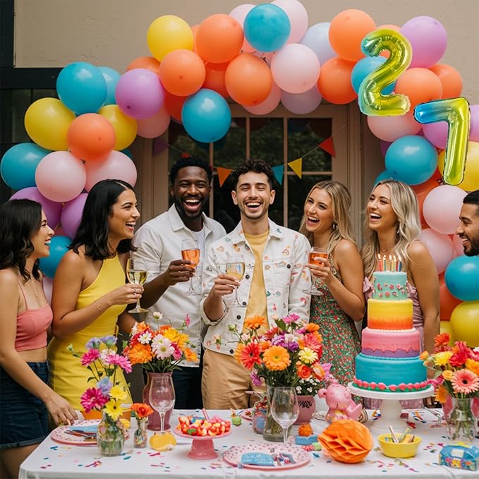 TONIFUL Balloons 16 Inch Colorful 0-9 Number Mylar Foil Balloons 10 Pcs Custom digitalal Balloons for 2026 New Year Eve Birthday Party Engagement Graduations Anniversary Baby Shower