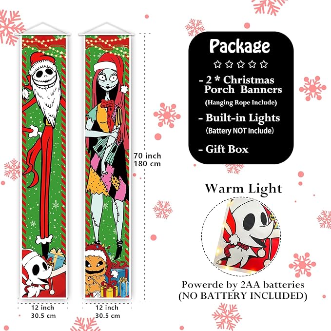Jack Sally Lighted Banners Porch Signs Christmas Decor Christmas Nightmare Banner Christmas Decorations Outdoor Party Home