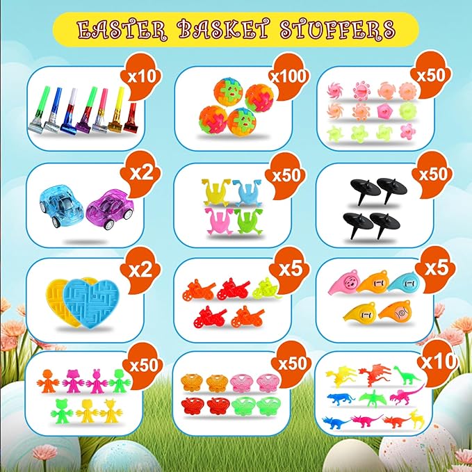 600 Pcs Easter Basket Stuffers for Kids Party Favors,Easter Fillers,Fidget Toys,Bulk Easter Toys,Stocking Stuffers Birthday Gifts,Carnival Treasure Classroom Prizes Box,Pinata Fillers,Easter Egg Hunt